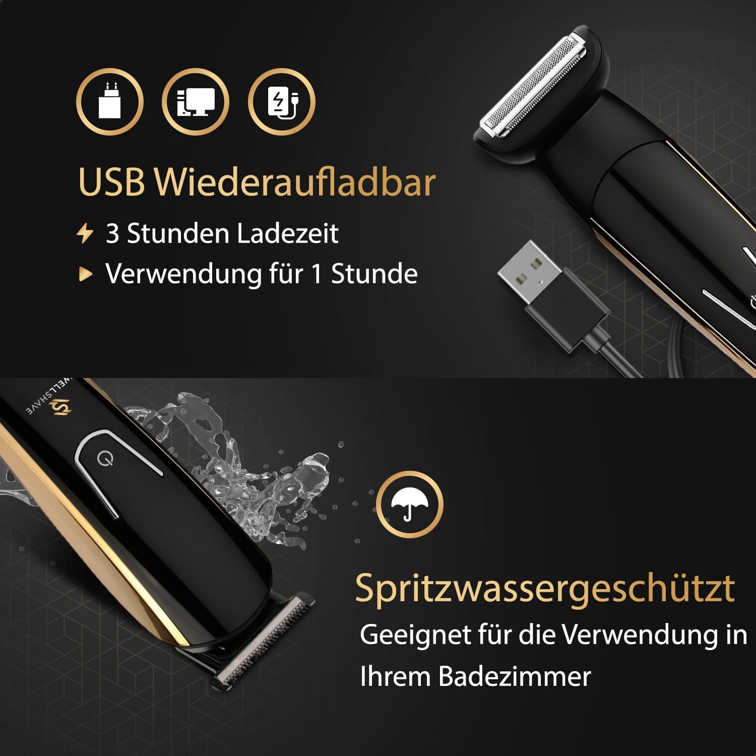 Wellshave 5 in 1 Tagliabarba Uomo PRO/Trimmer per Uomo/Capelli e Barba/Lunghezza Regolabile 1-12mm / Set Trimmer Tutto in Uno / Bodygroom Uomini