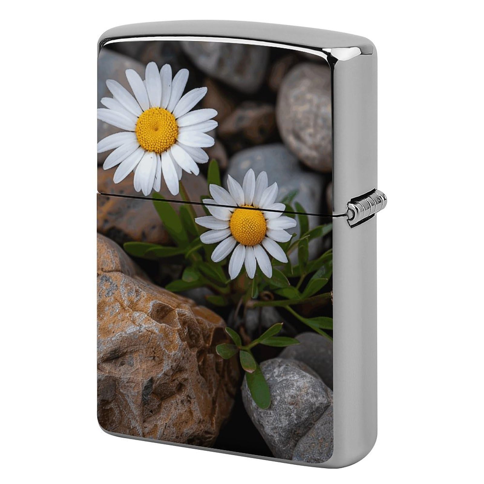 Daisies and Rocks Lighter Case for Men, Personalized Lighter Cover for Valentine's Day Gifts, Flip-Top Lighters Shell for Outdoor, Portable Lighters Protective Sleeve