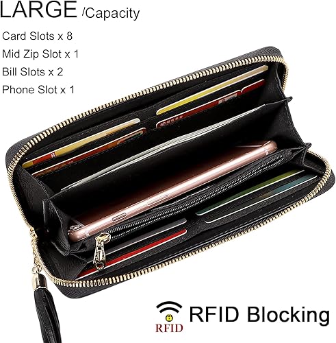 Miniatura 3 de PIJUSHI Carteras de cuero genuino para mujer, diseño floral, cartera de mano con borla