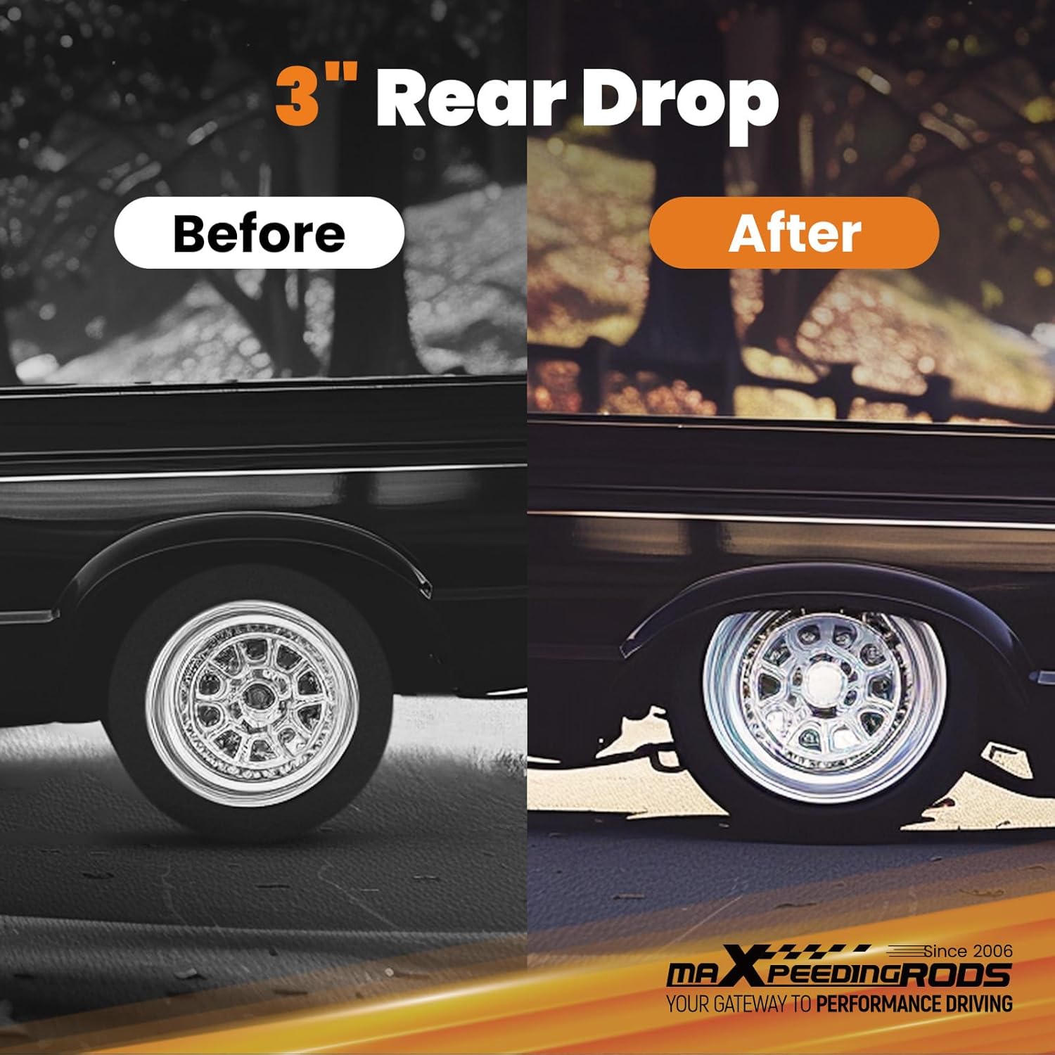 maXpeedingrods 3” Rear Drop Aluminum Blocks for Chevy S10 2WD 1982-2003, for Ford Ranger 1989-2003, Lowering Kit