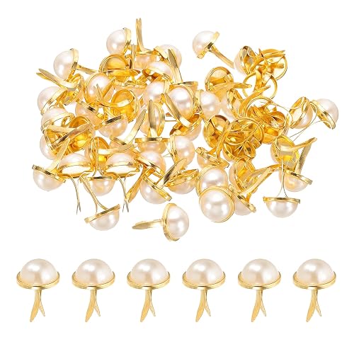 PATIKIL Brads Paper Fasteners, 50 Pcs Mini Metal Pearl Pastel Brads Round Head Fastener Split Pins for Art Craft Scrapbooking DIY Supplies, Gold Tone, 0.7"x0.5"