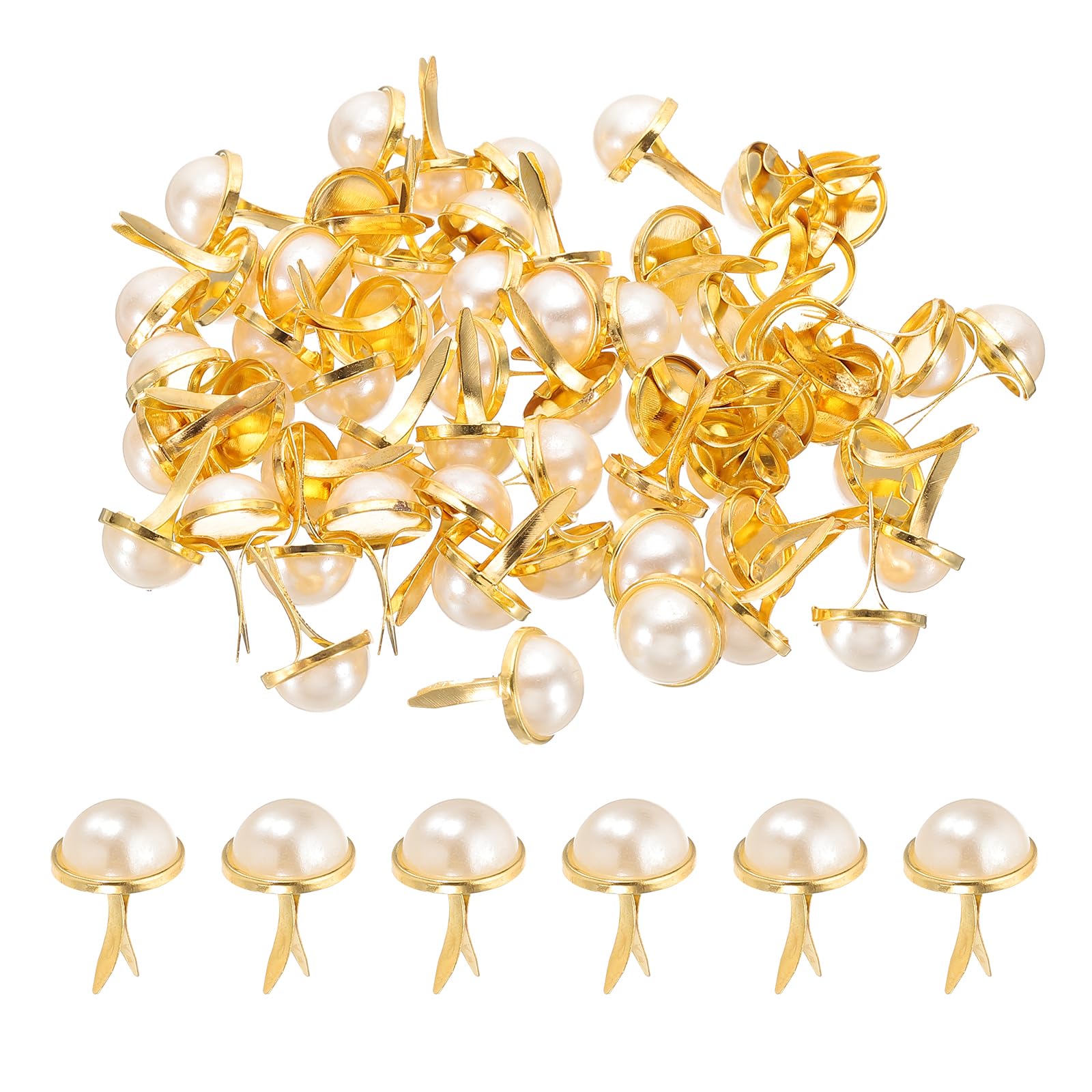 PATIKIL Brads Paper Fasteners, 50 Pcs Mini Metal Pearl Pastel Brads Round Head Fastener Split Pins for Art Craft Scrapbooking DIY Supplies, Gold Tone, 0.7"x0.5"