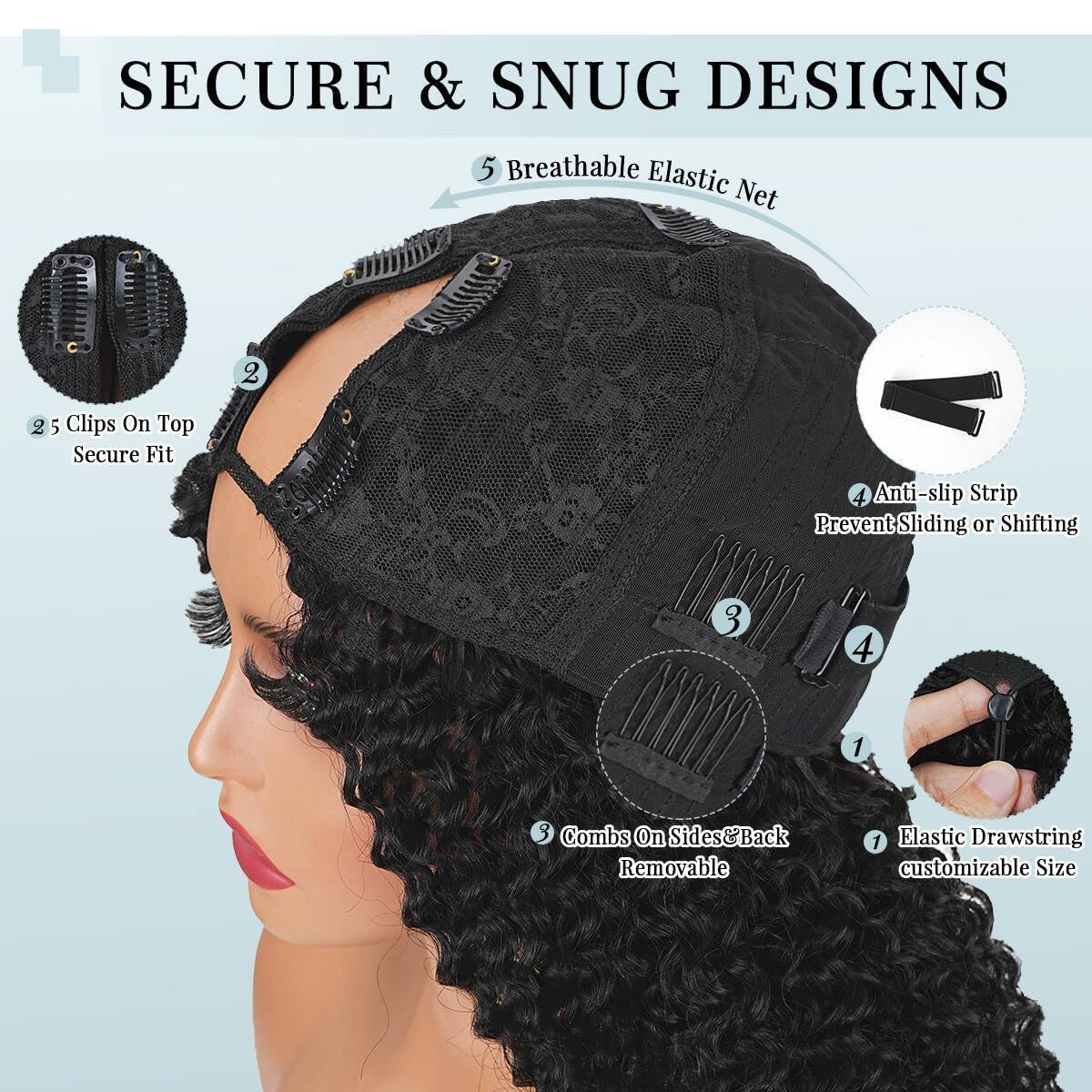 Pelucas Mujer Pelo Natural Humano Burmese Kinky Curly v Part Wig Human Hair Glueless 16 Pulgadas