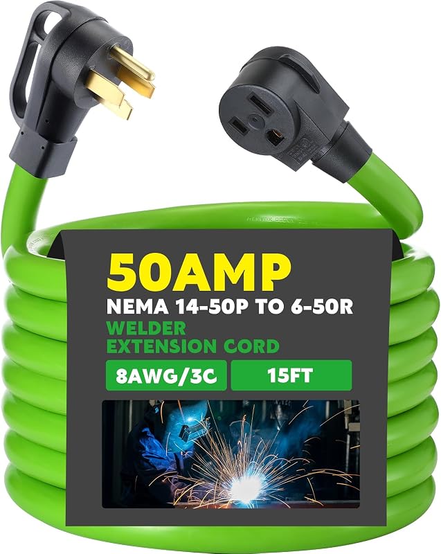 NEMA 14-50P to 6-50R Welder Adapter Cord 15 FT 8AWG 50Amp Welder Extension Cord,4 Prong to 3 Prong Power Adapter with Handle, 50 Amp 250V 12500 Watt, ETL Listed