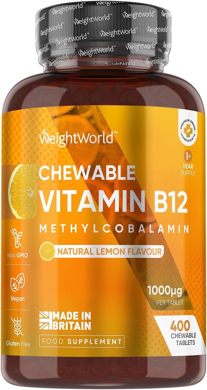 Vitamin B12 Tablets 1000mcg – 1+ Year Supply – 400 Chewable Tablets – Natural Lemon Flavour – Vegan & Gluten-Free – Methylcobalamin Form – B12 Vitamins for Women & Men – Made in The UK