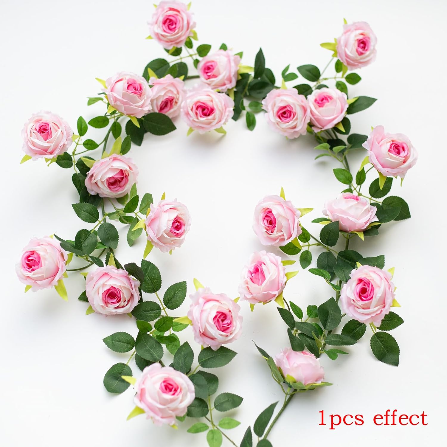 Bendable Artificial Flower Garland Rose Vine Hanging Floral Garland for Wall Trellis Fence Home Room Garden Wedding Arc Decor(Pink, 2pcs) - Image 2