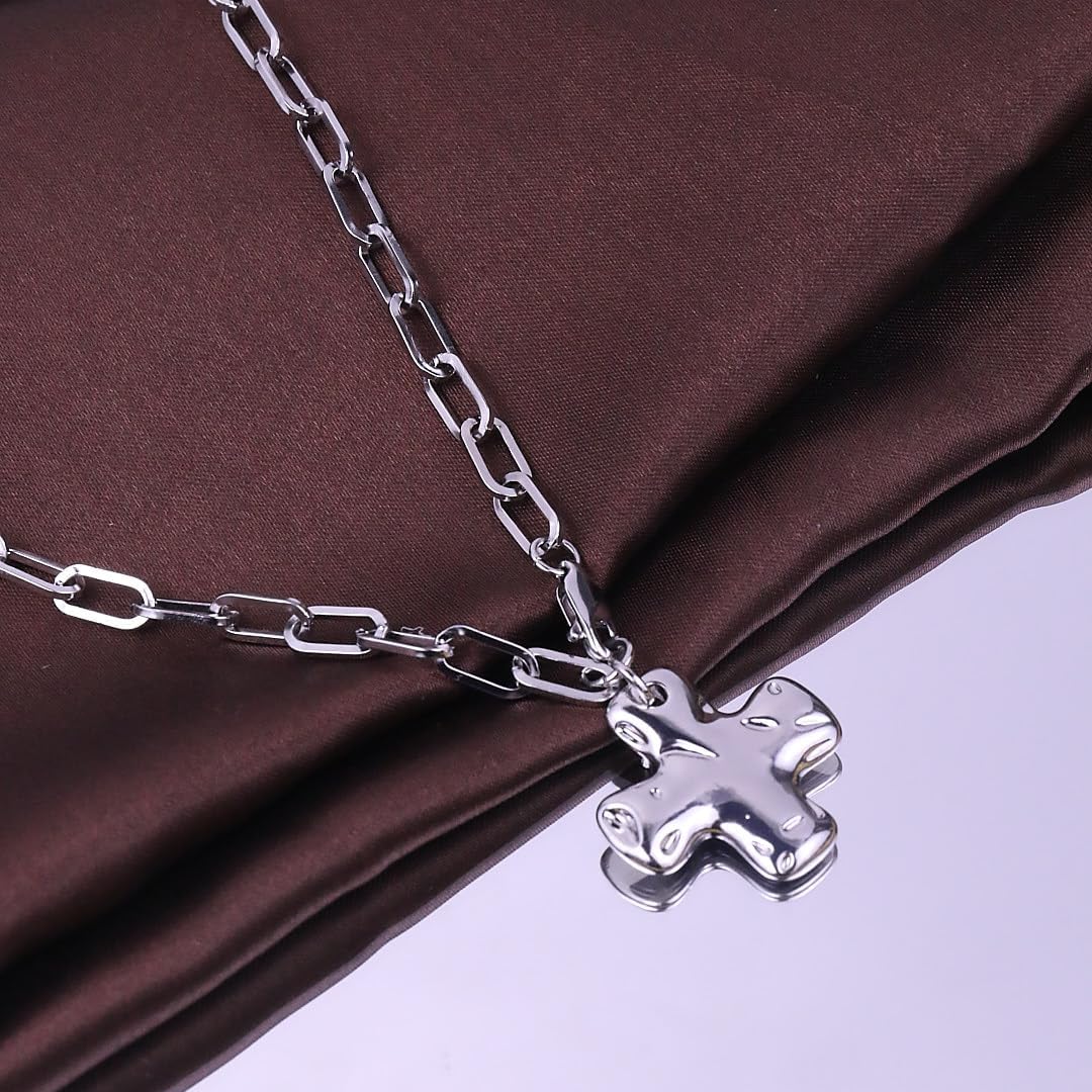 Chunky Gold Cross Necklace for Women Statement Hammered Cross Pendant Necklaces Vintage Thick Chain Paperclip Choker Chain Fashion Jewelry Gift for Women - Image 5