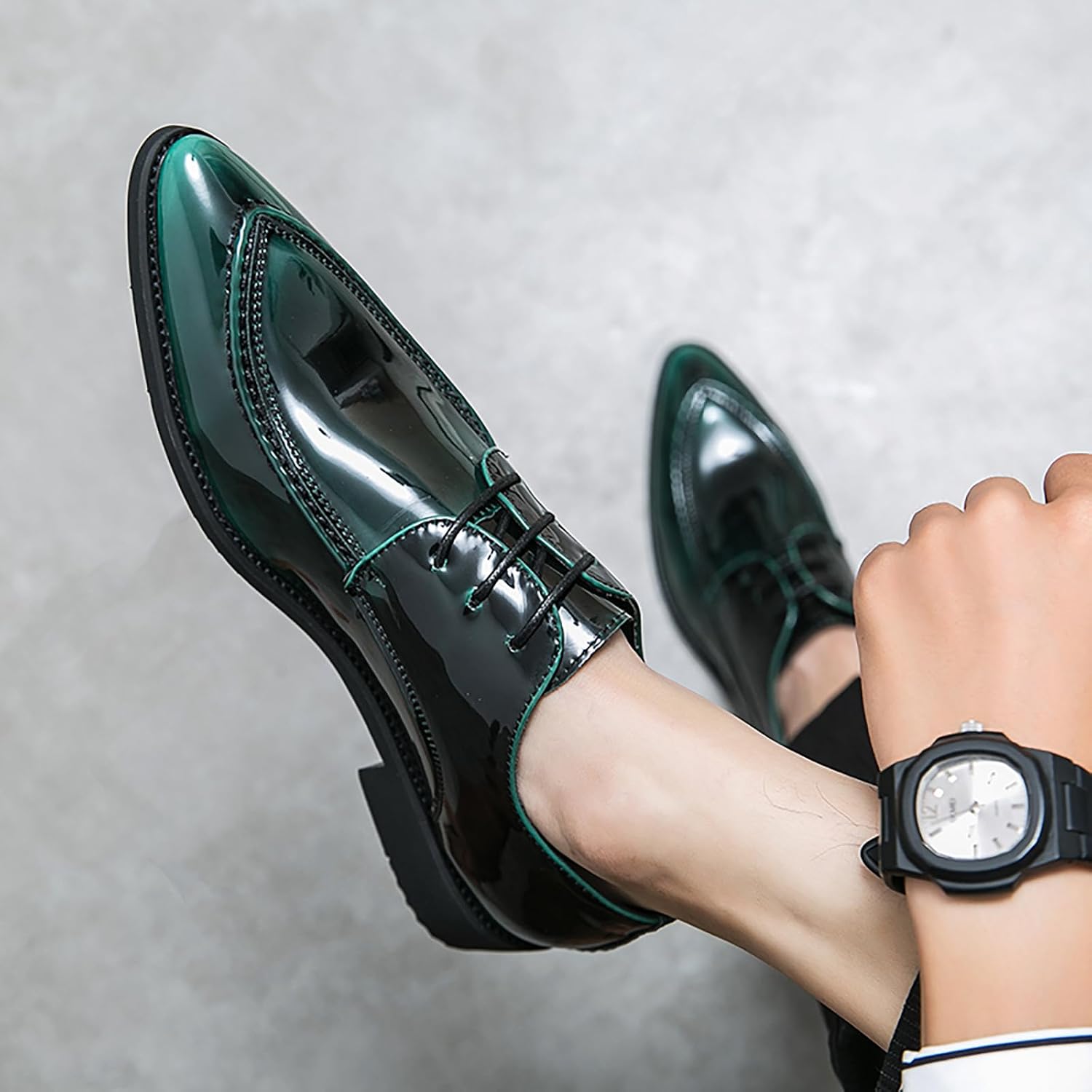 Tuxedo Shoes Patent Leather Wedding Dress Shoes for Men Lace up Formal Business Oxford Shoes