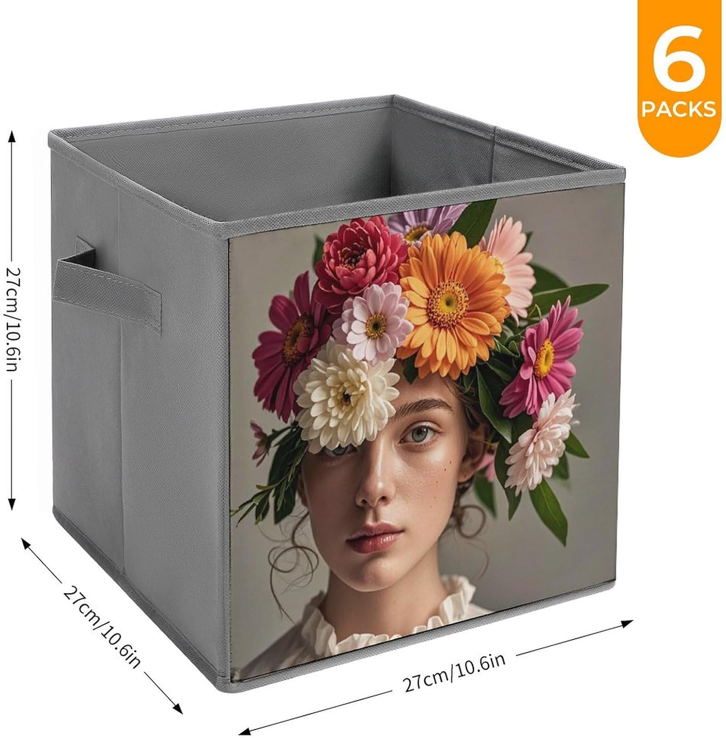 Head Wearing Floral Vortex Shape Foldable Storage Box with Handles, Durable Oxford Storage Cubes, 6PCS Collapsible Closet Organizer for Home, Shelf, Office, Travel