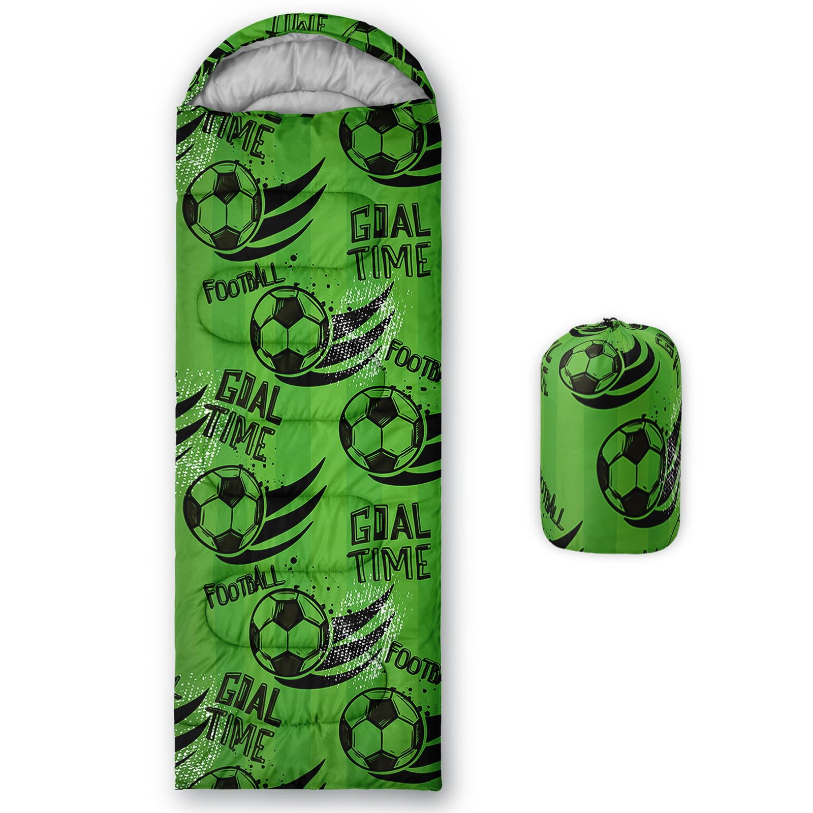 HOSIMA Sleeping,Black Green Theme Football Print Lightweight Warm Portable Outdoor Indoor Waterproof Cold Resistant Sleeping Bag for Camping Hiking (Football1) — image 1