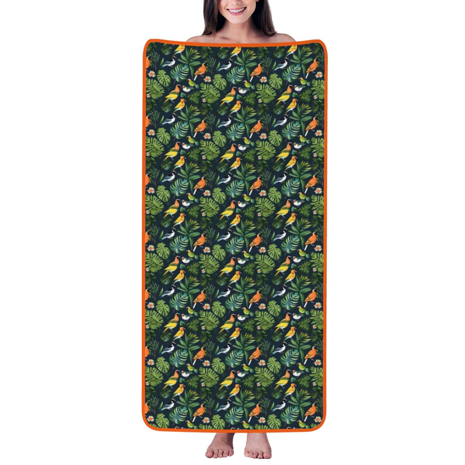 Nimongt Unisex Orange Tropical Birds Plant Leaf Print Lightweight Comfort Coral Velvet Bath Towel Home Bathroom Hotel Spa Beach Travel