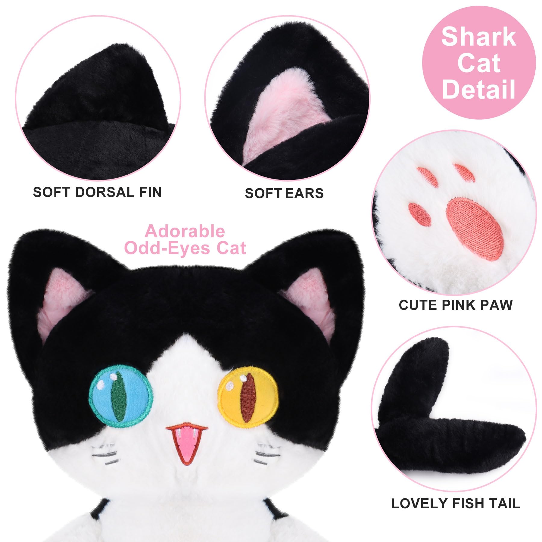 Amazon.co.jp: Achwishap ロングサメ猫ぬいぐるみ 31.5インチ 黒猫