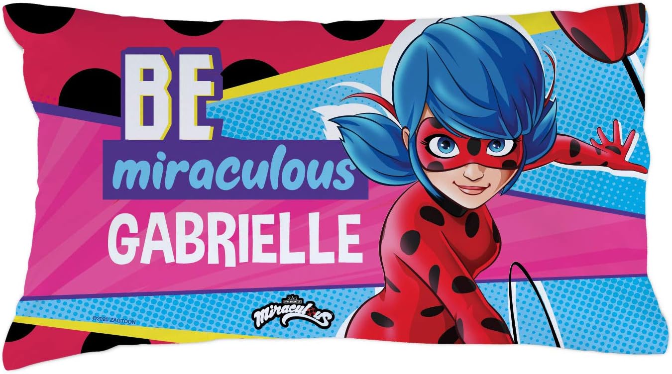 Personalized Miraculous Ladybug Pillowcase with Be Miraculous Design on Multicolor Cover - Custom Name Printed on Official Licensed Product, 20x31, STD/Queen