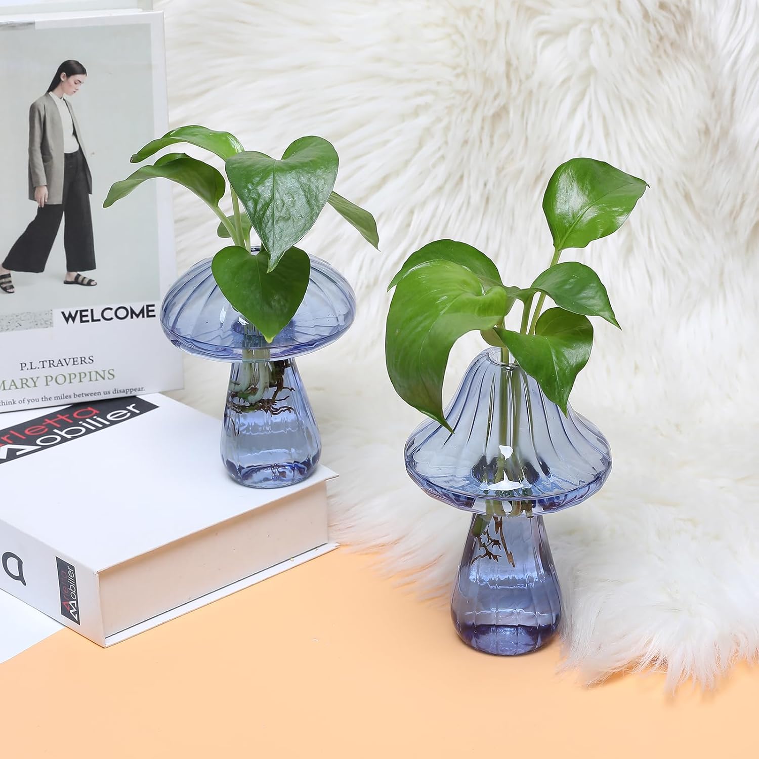 Mushroom Glass Vase Propagation Stations Flower Vases Home Decor Mushroom Planter Cute Vases Garden Decoration Set of 2 - Image 4