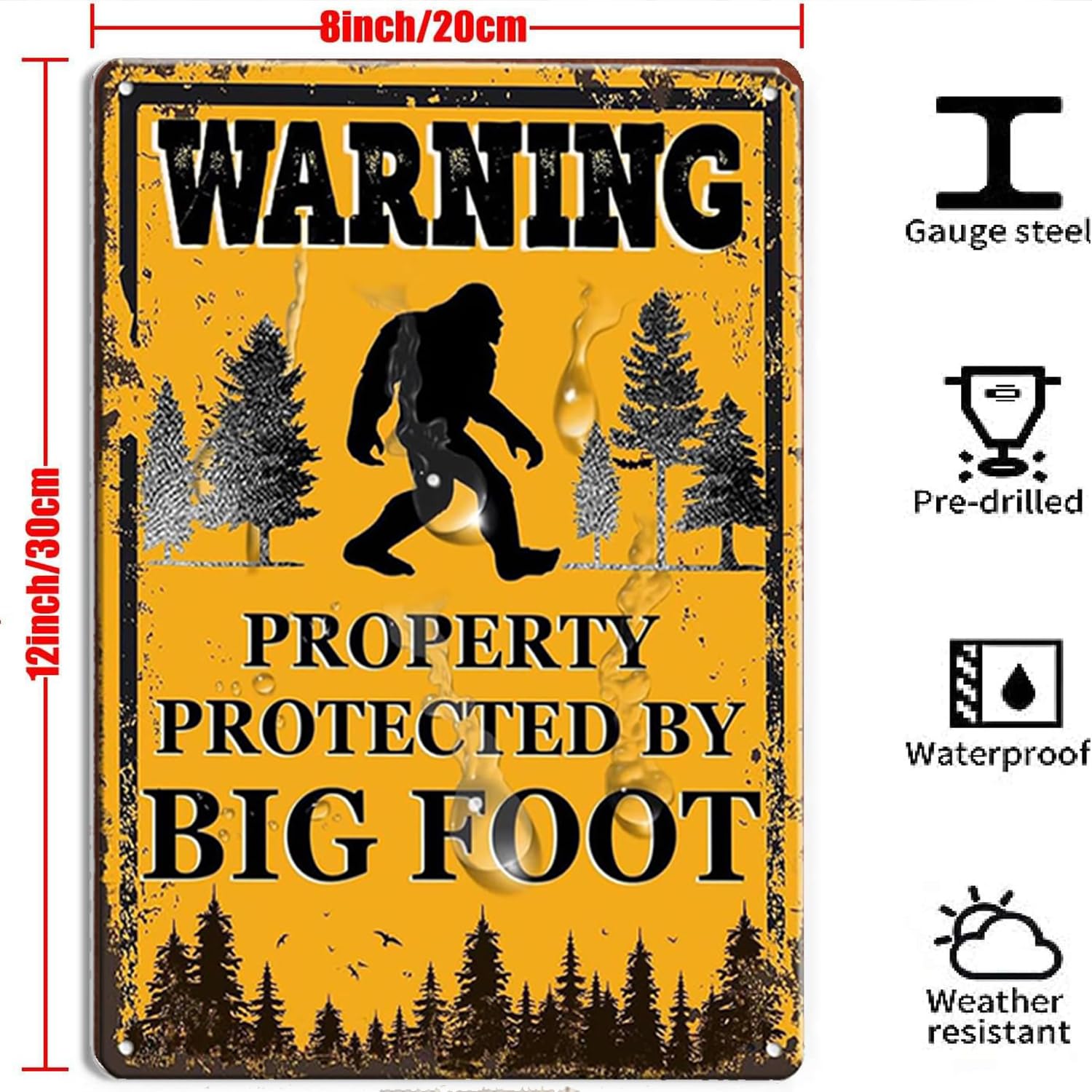 Warning Property Protected By Big Foot Blechschild – 30,5x20,3 Cm, Lustiges Metalldekor Für Garten, Garage & Mehr