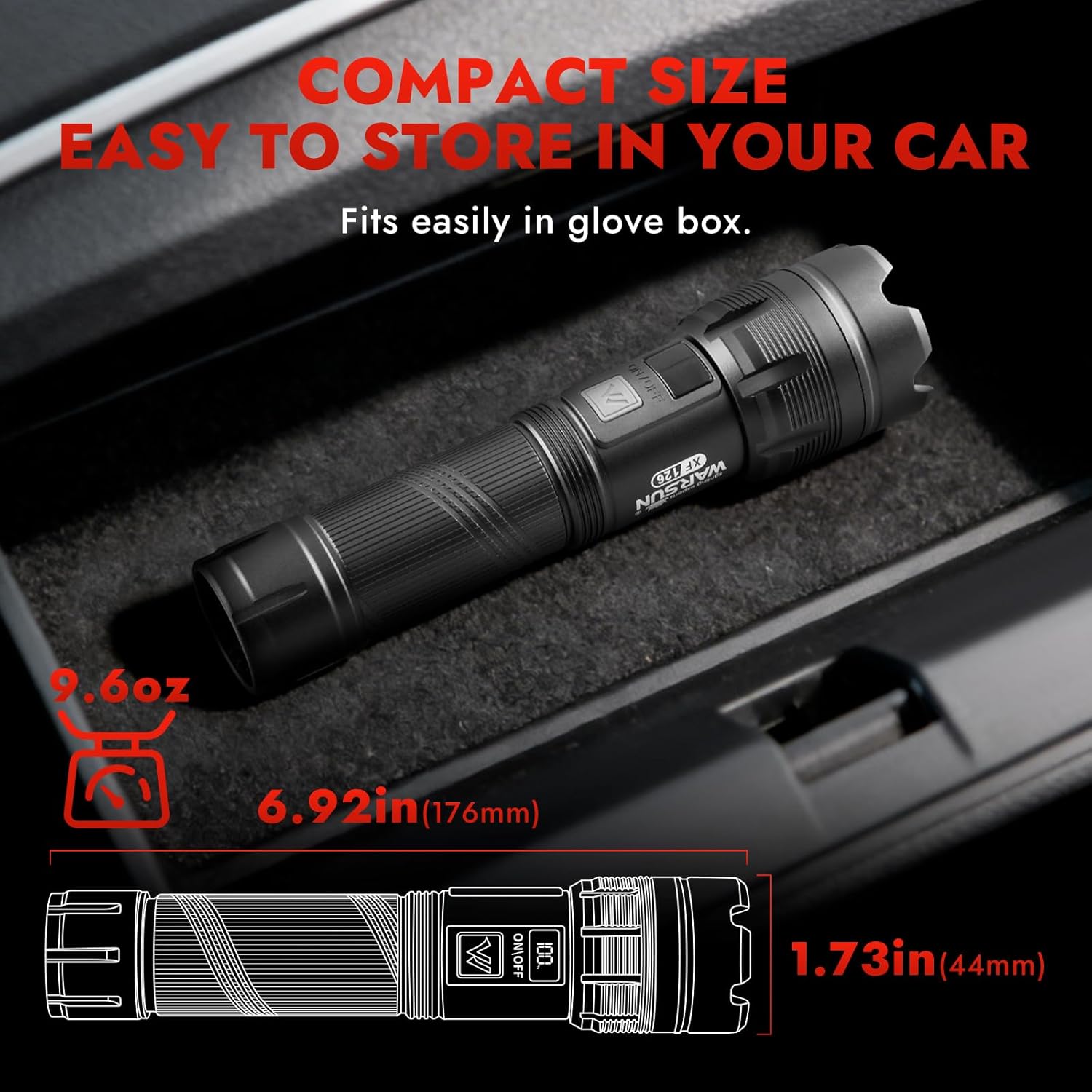 WARSUN Multi-Function Zoom Flashlight - Aluminum, Long Range Beam, USB-C Rechargeable (XF126)