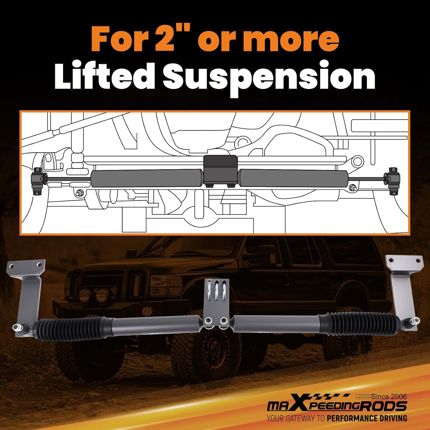 maXpeedingrods Dual Steering Stabilizer for Ford F-250 F-350 1999-2004 4WD, Ford Excursion 2000-2005 4WD, for 2-8" Lifted Suspension, G1 Version