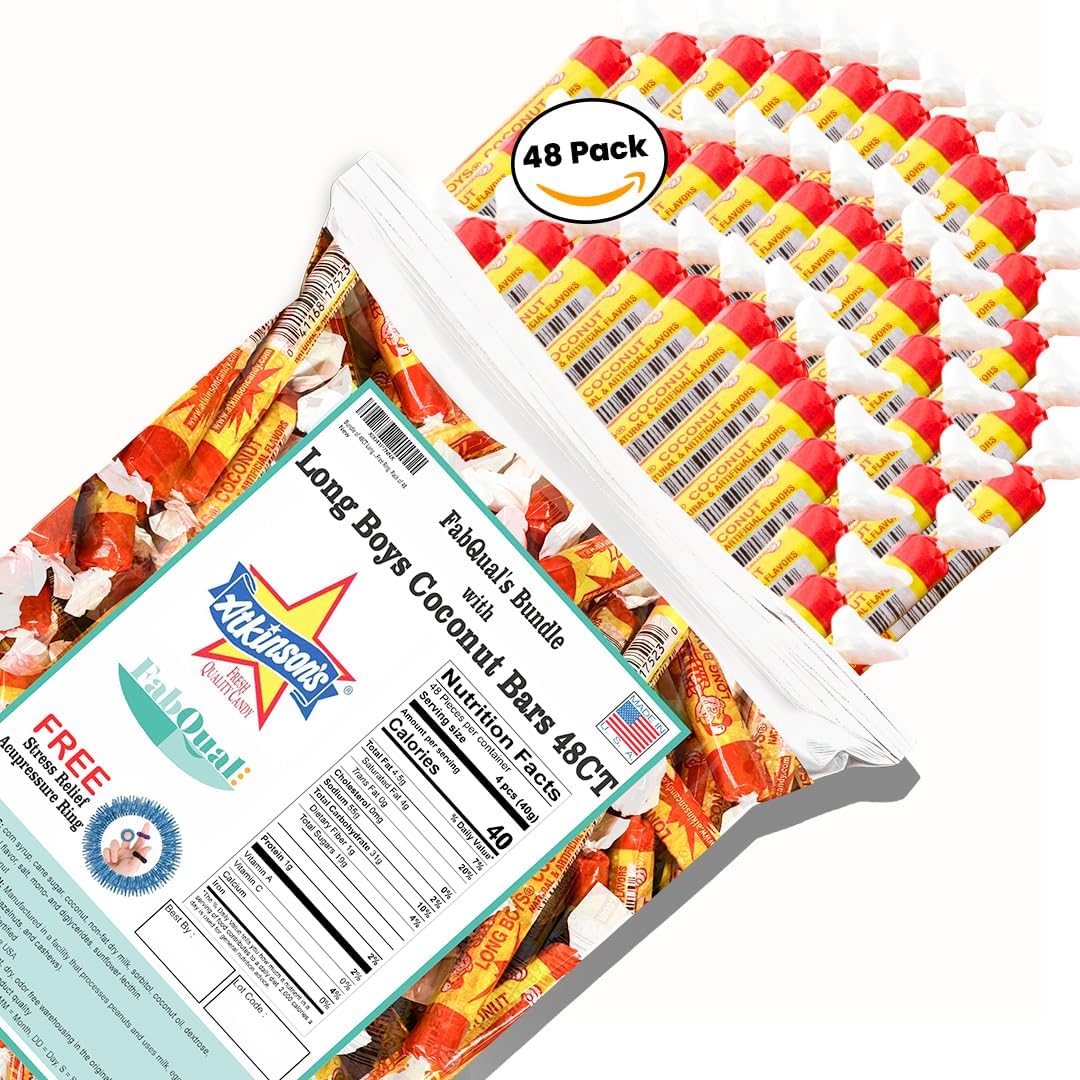 Pack of 48CT Long Boys Coconut Candy Old Fashioned Candy Coconut Long Boys Candy Coconut Candy Bars Longboys Coconut Candy Long Boy Candy Atkinson Candy