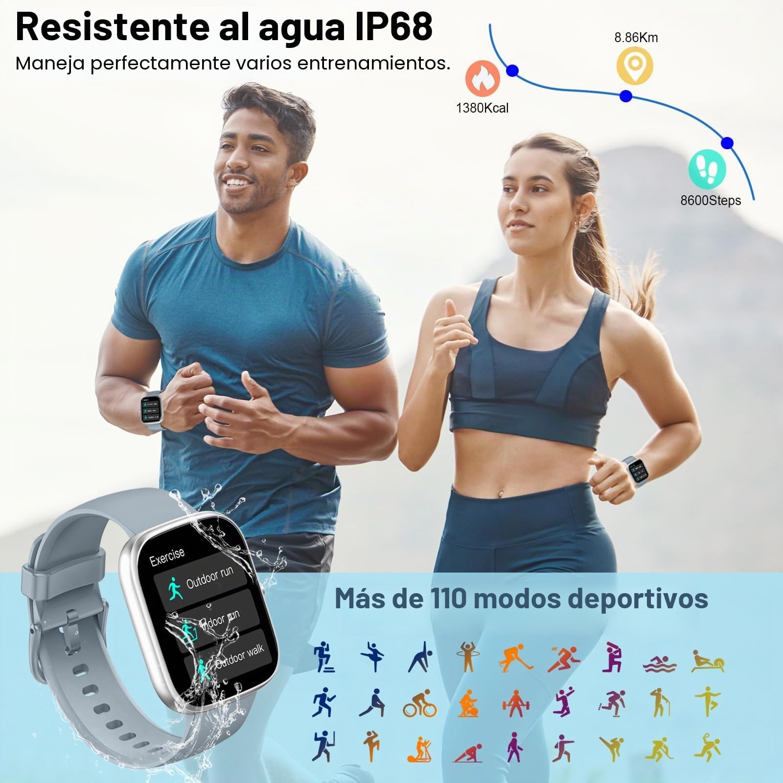 Reloj Inteligente Hombre Mujer, 1.91" HD Smartwatch con Llamadas Bluetooth, Pulsómetro/Monitor de Sueño/Podómetro, 110+ Modos Deportivo Pulsera Actividad, Impermeable IP68 Smart Watch para iOS Android