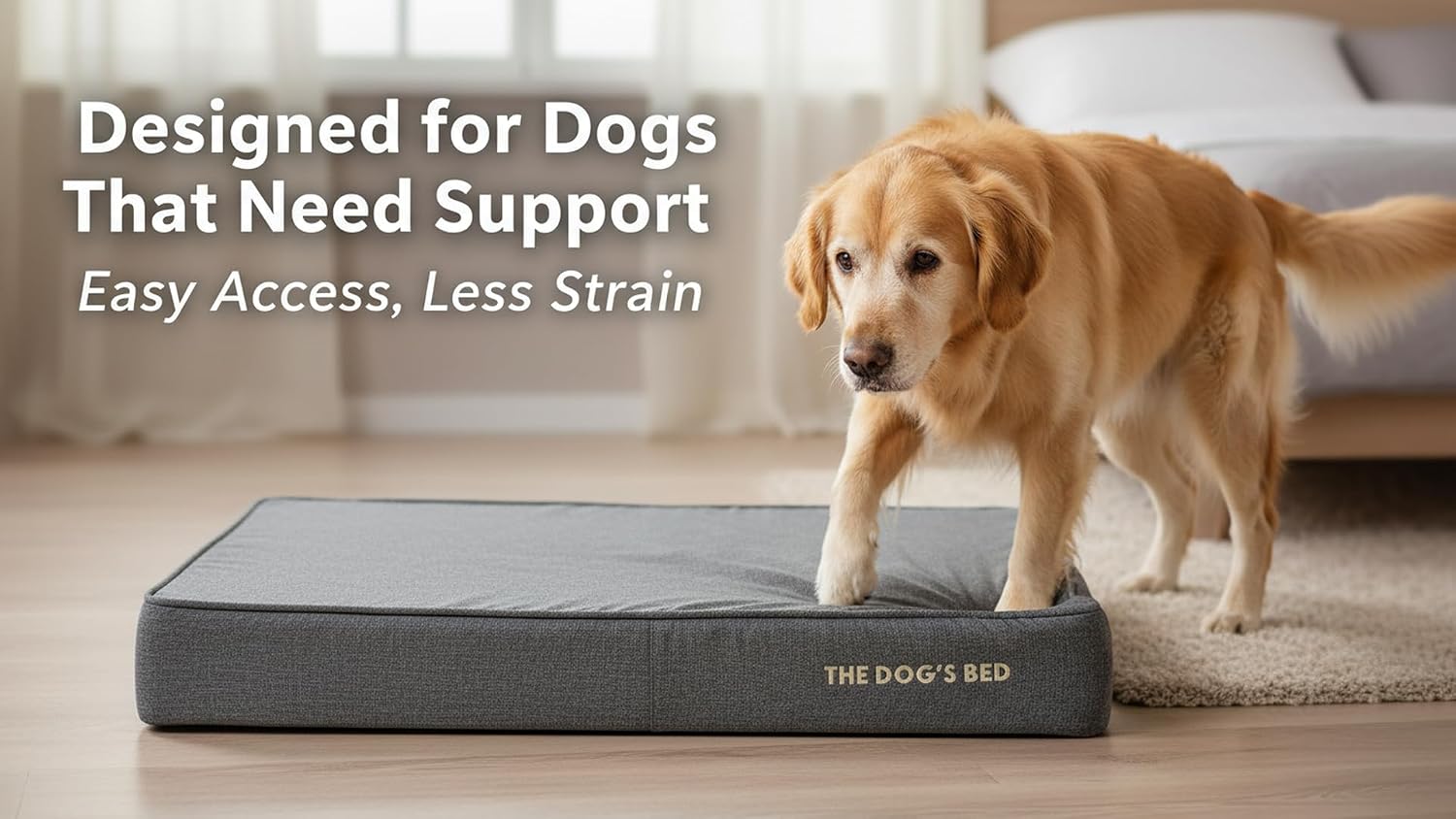 The Dog’s Bed Orthopedic Memory Foam Dog Bed for XXL Dogs, Waterproof Washable Cover, Anti-Slip Base, Calming Surface – CertiPUR-Certified Foam, Grey Linen, 6 Inch Thick