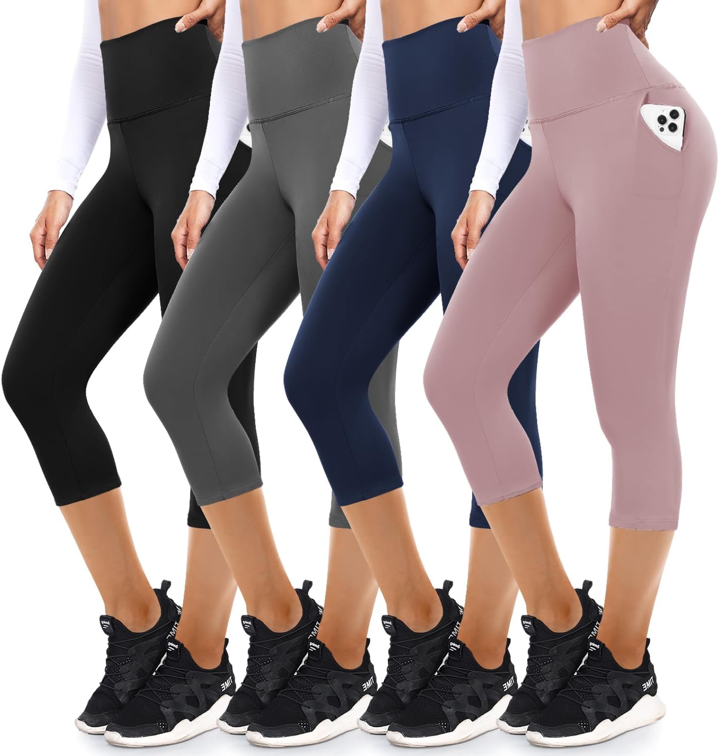 FULLSOFT 4 Pack Leggings with Pockets for Women,Soft High Waisted Tummy Control Workout Yoga Pants