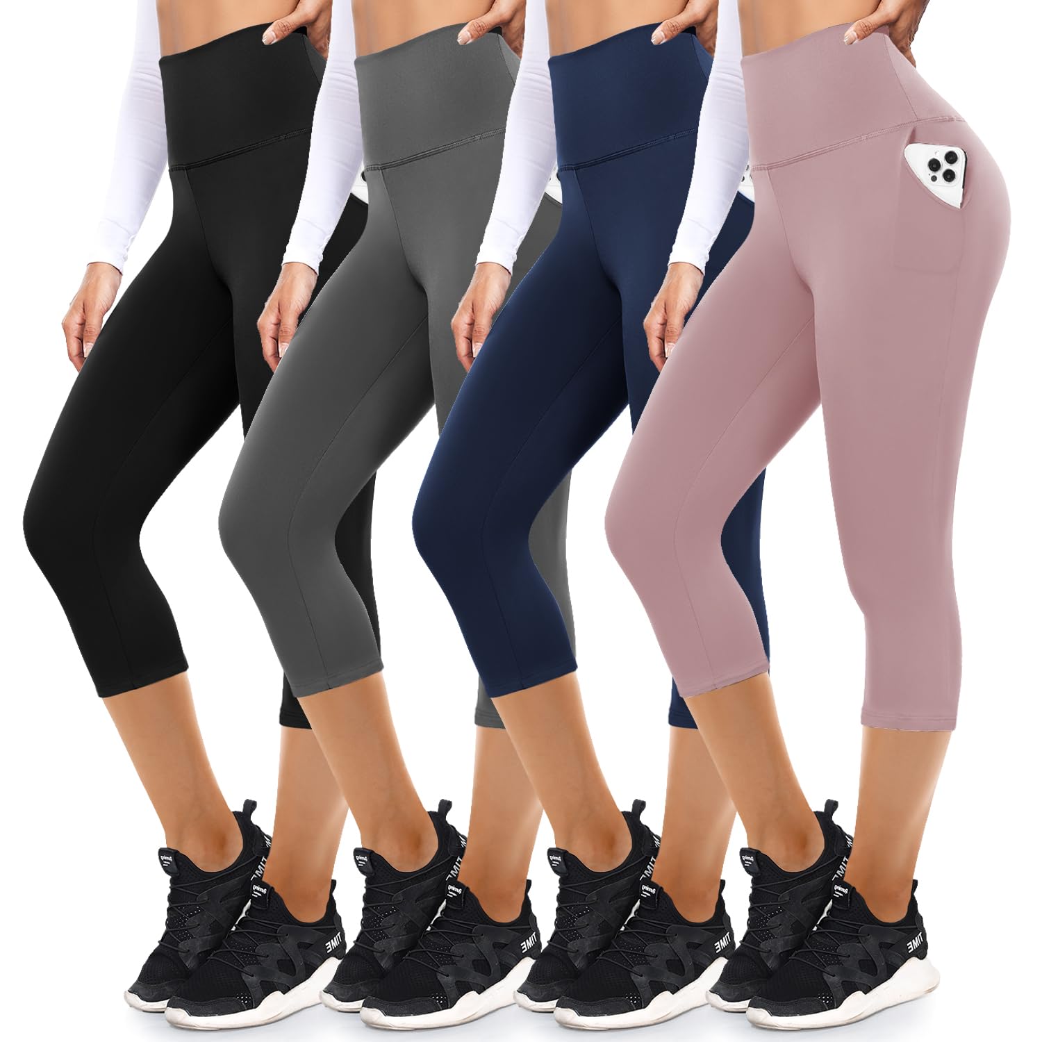 FULLSOFT 4 Pack Leggings with Pockets for Women Soft High Waisted Tummy Control Workout Yoga Pants