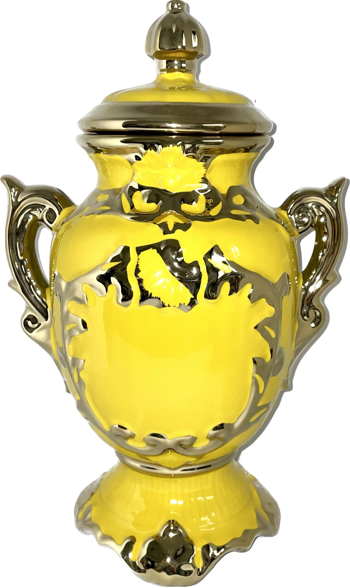 Botanica la Marina Sopera de porcelana para Ochun amarilla con acentos dorados en forma de trofeo con capacidad de 4 litros