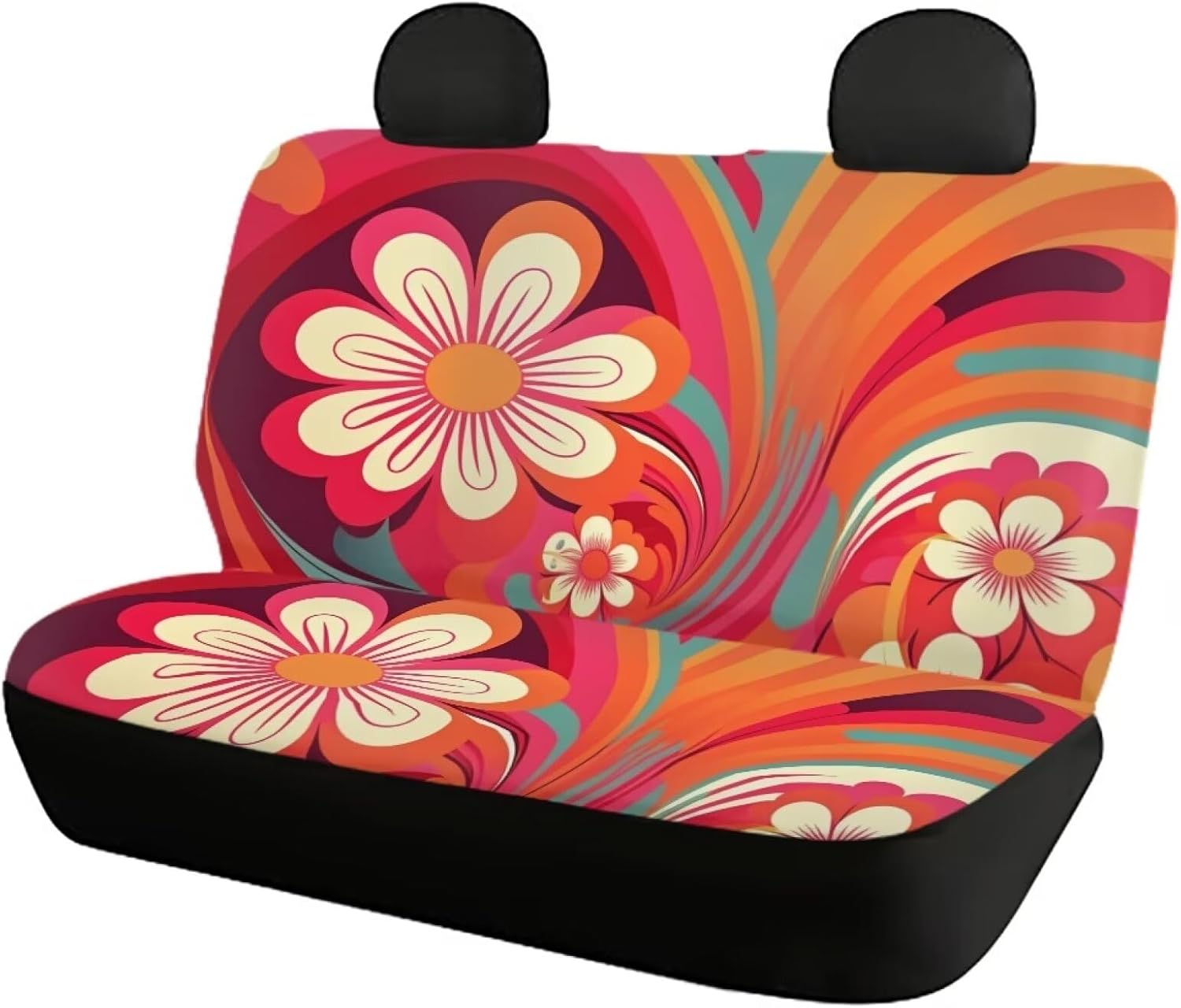 PinUp Angel Red Orange Pink Floral Print Car Seat Covers Full Set, Floral Seat Covers for Cars, Car Seat Protector, Car Seat Covers Front Seats and Rear Fit for Most Cars