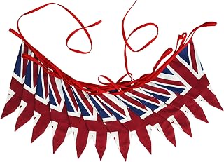 G2PLUS 6M Vintage Fabric Union Jack Bunting Banner - 12PCS Double Sided Kings Coronation Bunting Cotton - 17x25CM Large Kings Coronation Decorations for King Charles Coronation Decoration