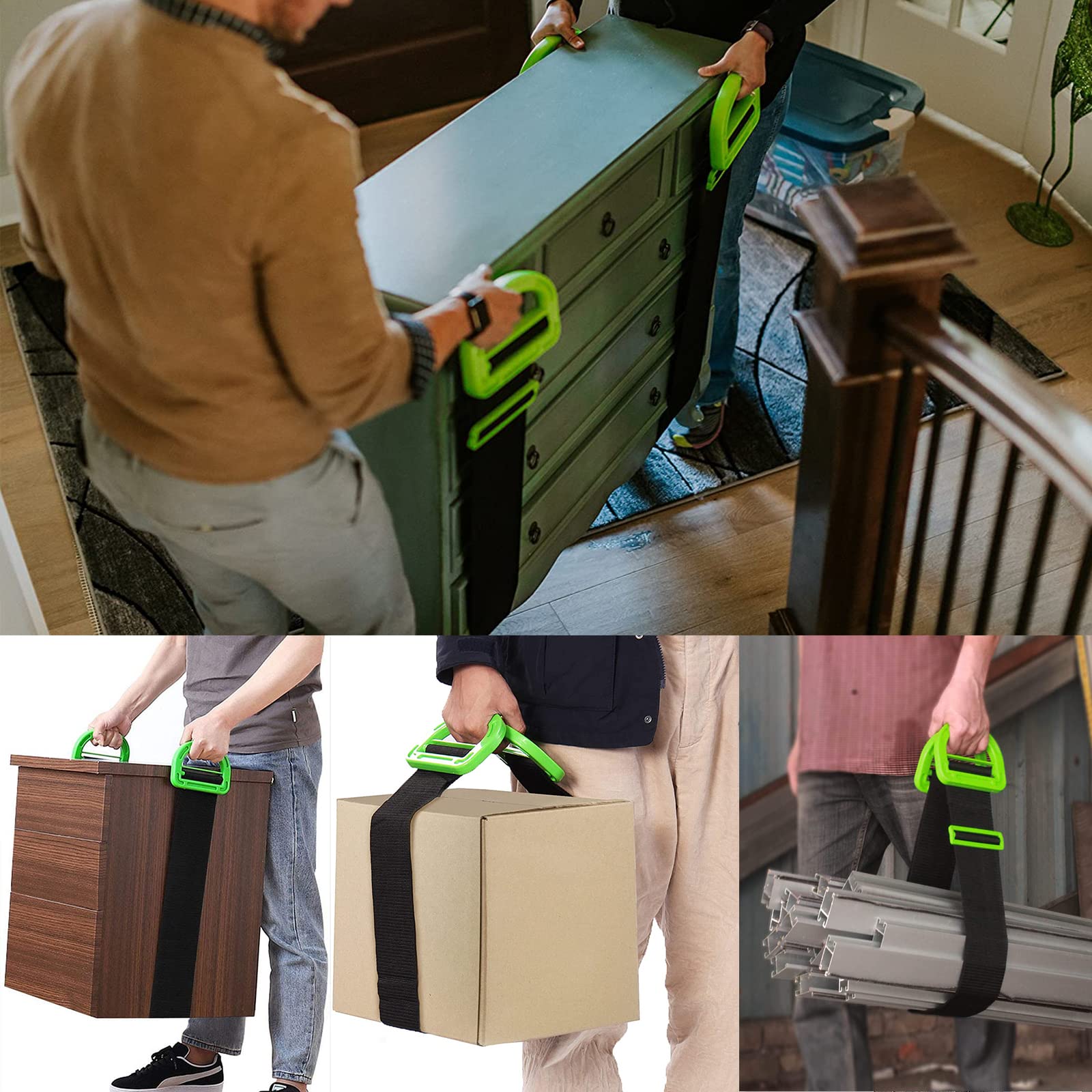 Sangles De Levage Réglables Pour Meubles - Lot De 2 - Couleur Noir/vert - Marque AIFUSI - Neuf Sous Emballage
