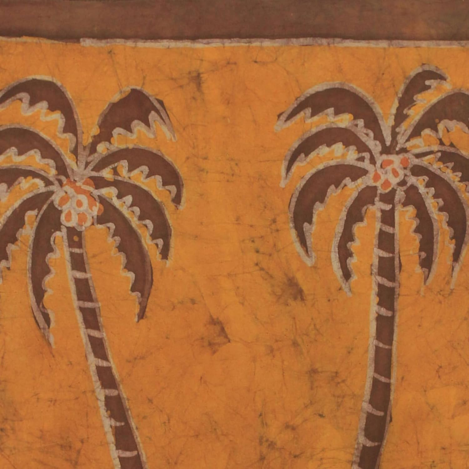NOVICA Artisan Handmade Batik Wall Hanging African Cotton Folk Art Orange Brown Ghana Decor Hangings Tropical Leaf Tree Cultural [24.5in W x 35in H] ' Sankofa Aklowa'