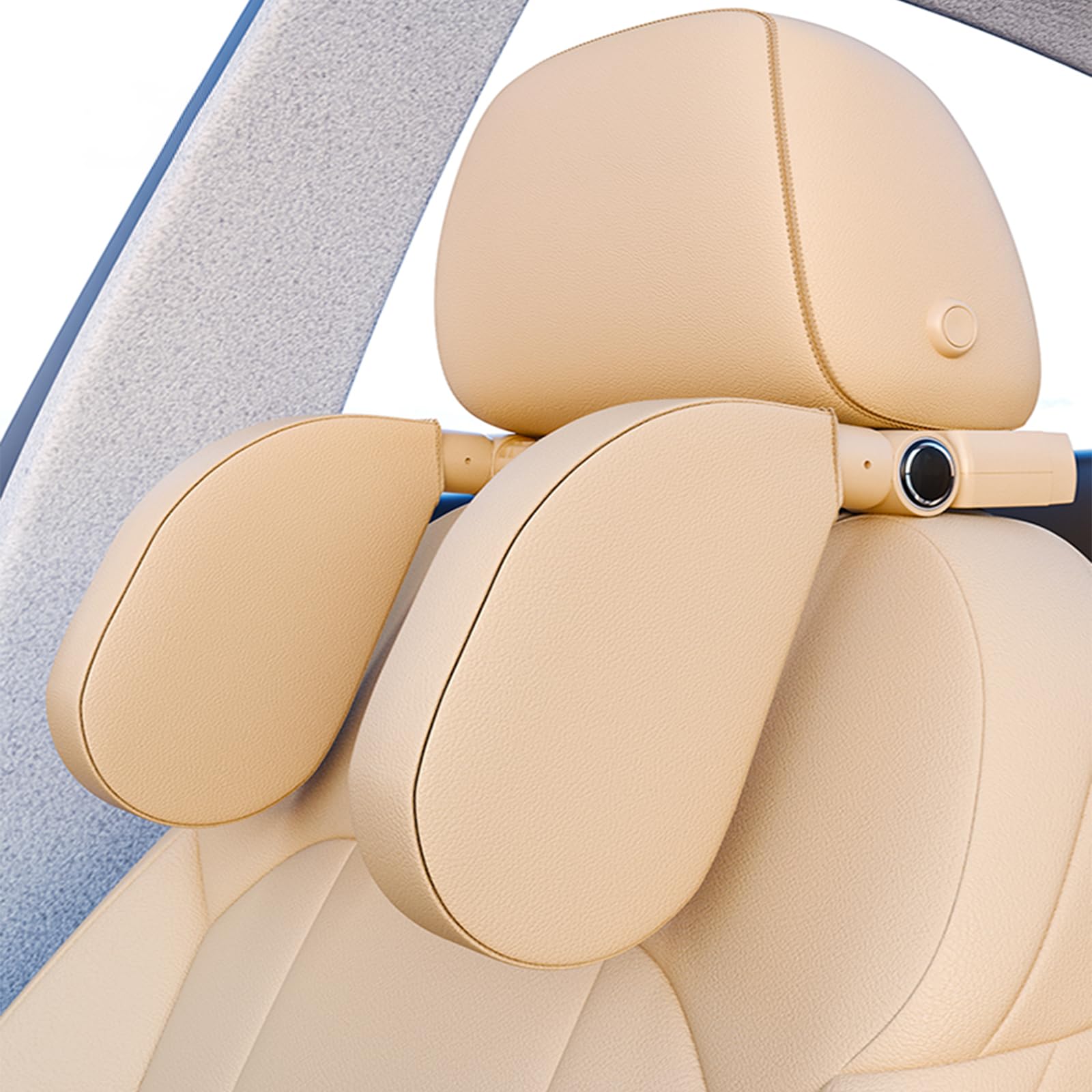 180° Adjustable Car Headrest Pillow, Beige | Neck Support, U-Shaped Memory Foam, Travel Sleeping Pillow, Multi-Function Hook Design, For Adults and Kids