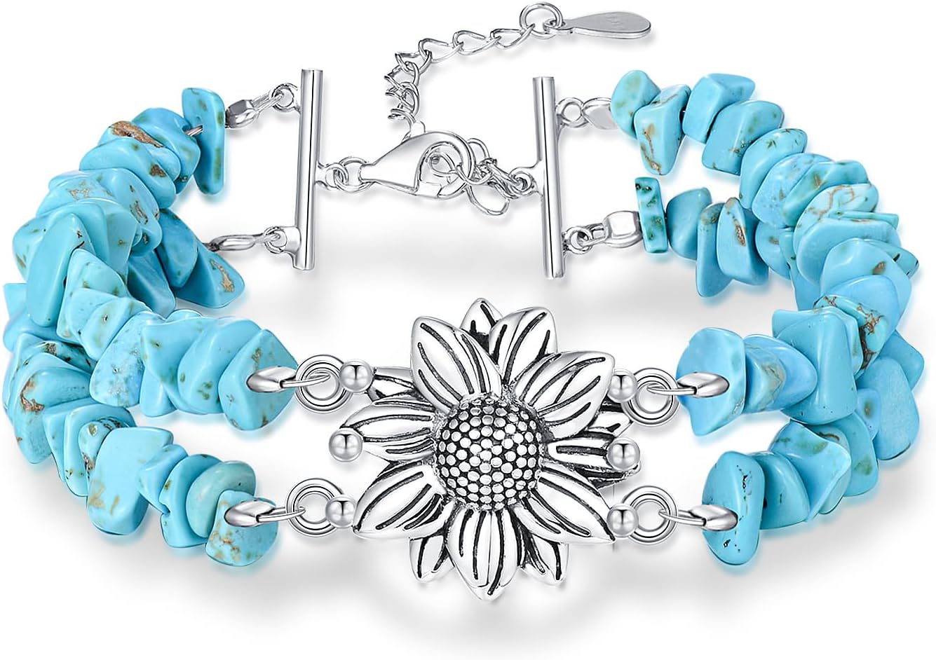 Boho Genuine Turquoise Bracelet for Women Western 925 Sterling Silver Gemstone Sunflower/Tree of Life/Dream Catcher Bracelets Jewelry for Her