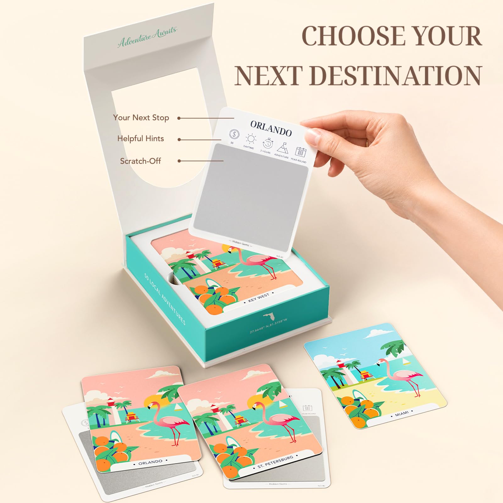 Florida Adventure Bucket List Cards, 50 carte da grattare per Stato | Gemme nascoste locali uniche, 2026 Schede elenco secchio fuori dal ritmo, Regali della Florida per coppie e famiglie