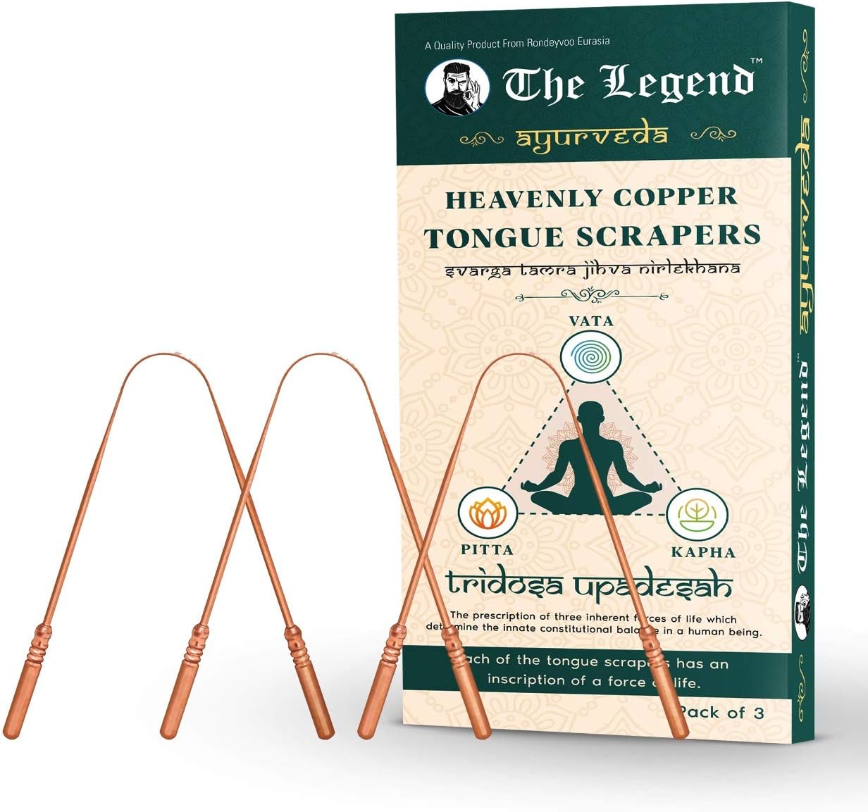 The Legend Ayurveda Holy Copper Tongue Cleaner or Scraper (3 Count (Pack of 1))