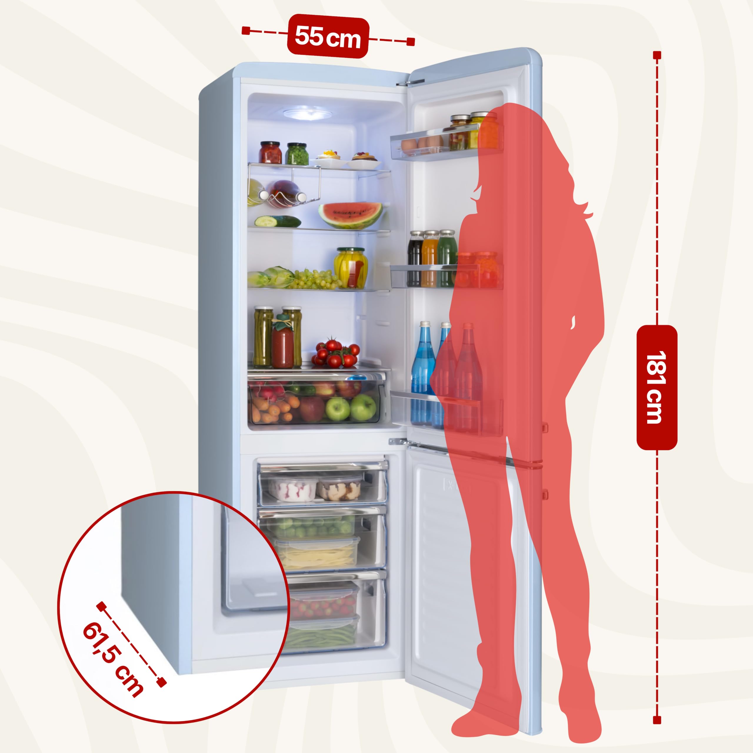 Amica Retro Kühl-Gefrierkombination 244L 181 x 55 x 61,5cm KGCR 387 100 L