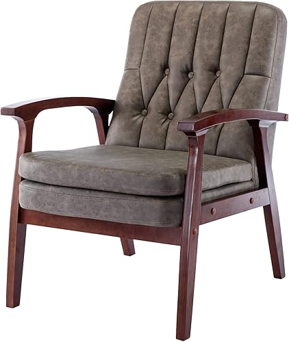 Miniatura 1 de Setawix Silla con brazo decorativo de piel sintética, silla de sala de estar de mediados de siglo con brazos, silla individual tapizada de piel