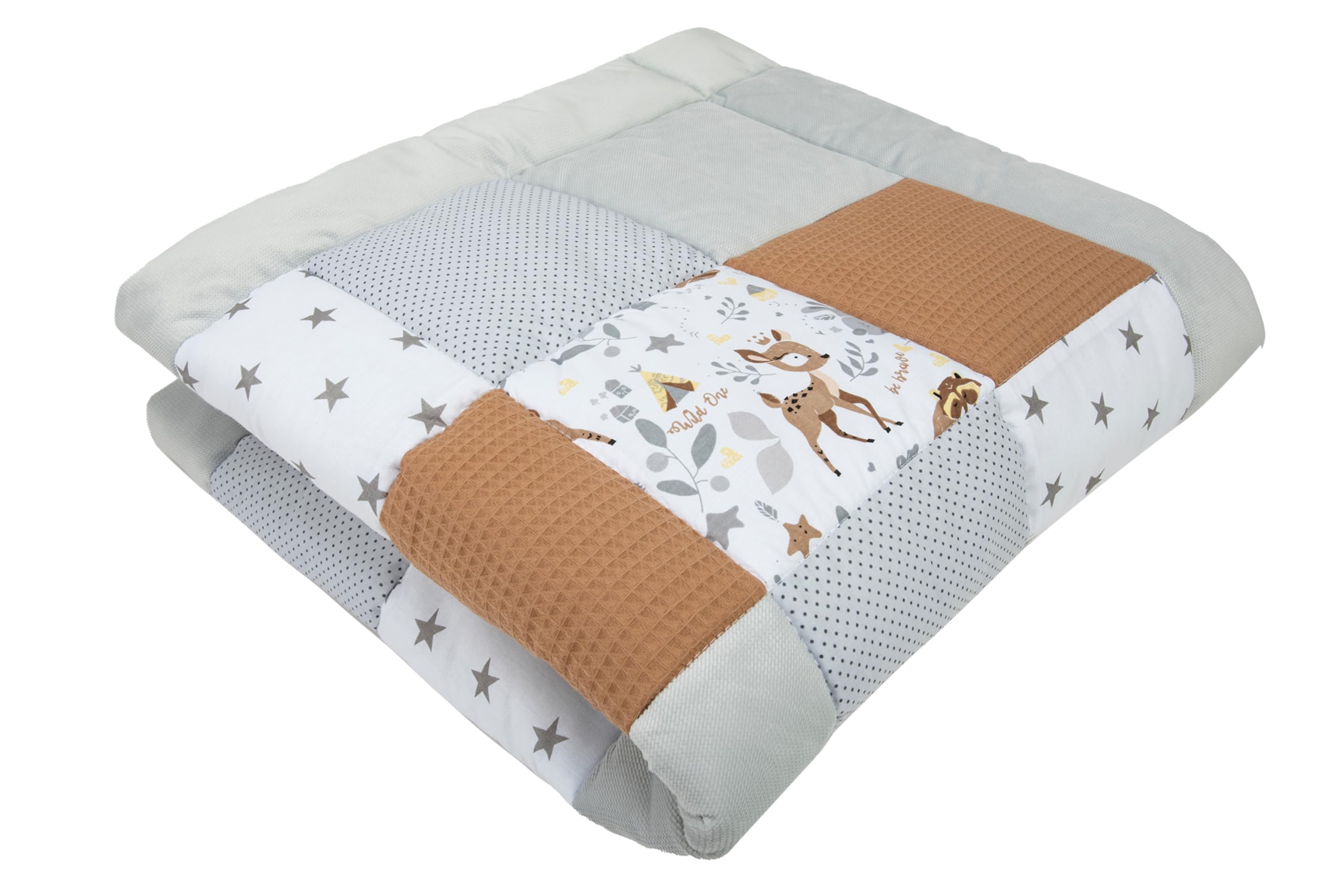 Medi Partners Krabbeldecke für Baby Spielmatte 100% Baumwolle Krabbelmatte - 100x100cm Krabbeldeck Dick Weich Decke Laufgittereinlage Babydecke Minky Waffel Spielbogen (Reh)
