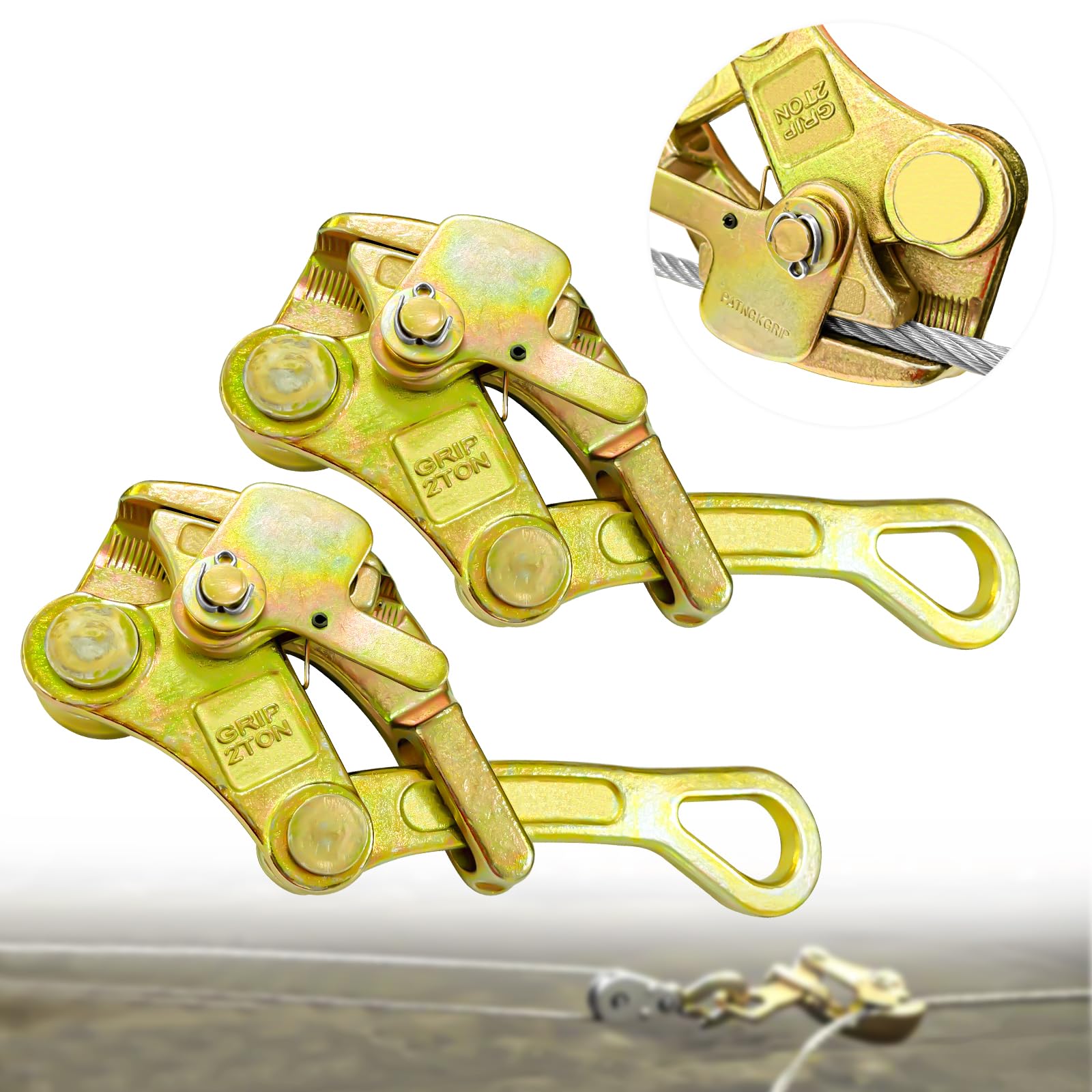 2PCS 4400Lbs Cable Puller Steel Wire Grip, 2 Ton Cable Puller Wire Puller for 5/32”-7/8” Steel Wire Rope, Wire Pulling Come Along Tools