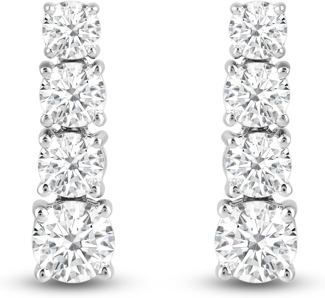 Jewelili Fine Silver Plate 4-Stone Stud Earrings for Women | White Round Cubic Zirconia | Push Back Post | Luxury Jewelry Gift for Her | Gift Box Included