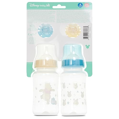 Miniatura 7 de Disney Juego de biberones y chupetes para bebé, 2 botellas en forma de reloj de arena de 11 onzas + 2 chupetes de ortodoncia, diseños con licencia