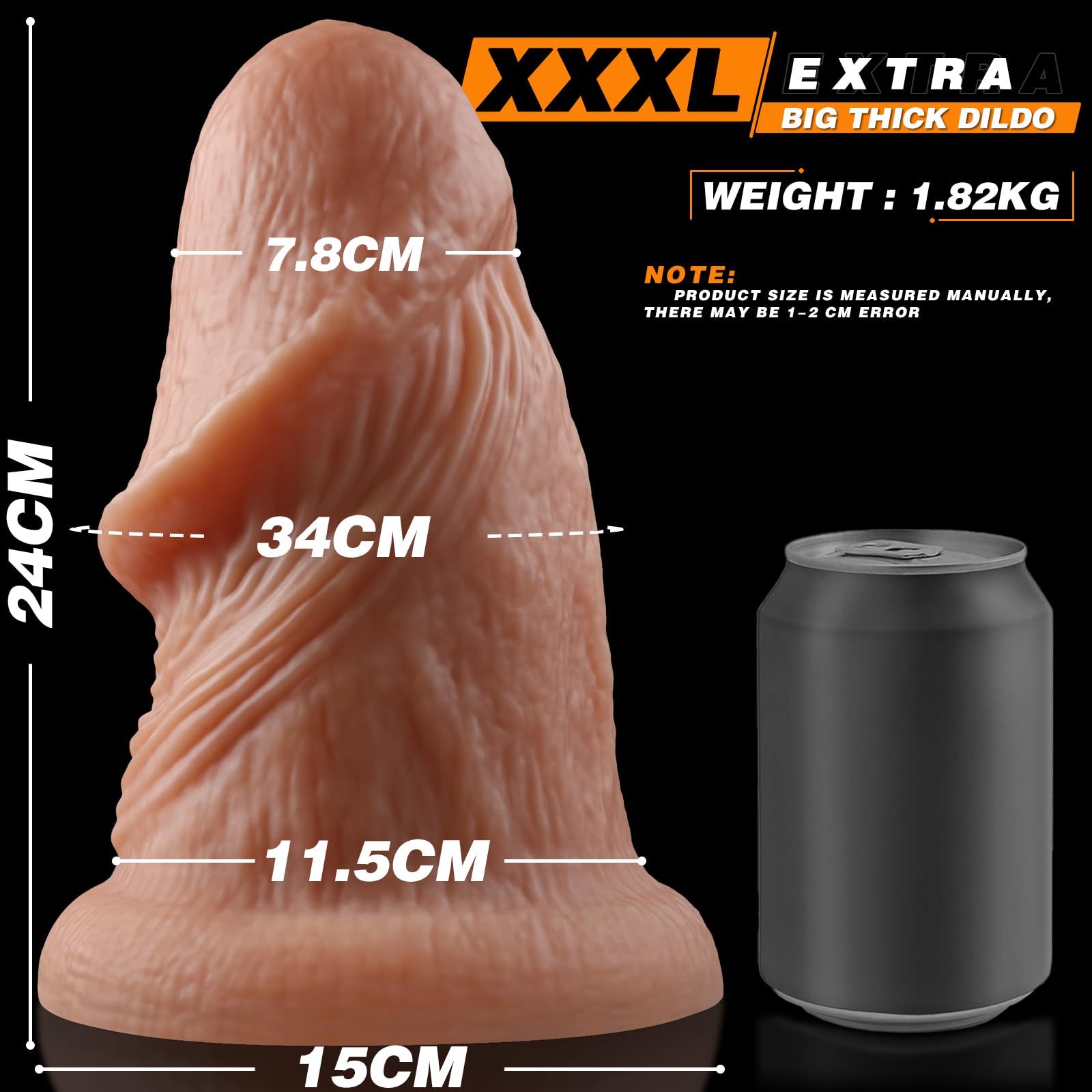 24 × 11,5 cm Dildo Realistico XXL Enorme, Fallo Gigante Diametro Estremo con Texture Della Carne Realistico per Sfide Anale e Allungamento Anal, Carne Sex Toys Senza Palle per Donne Uomini Gay BDSM