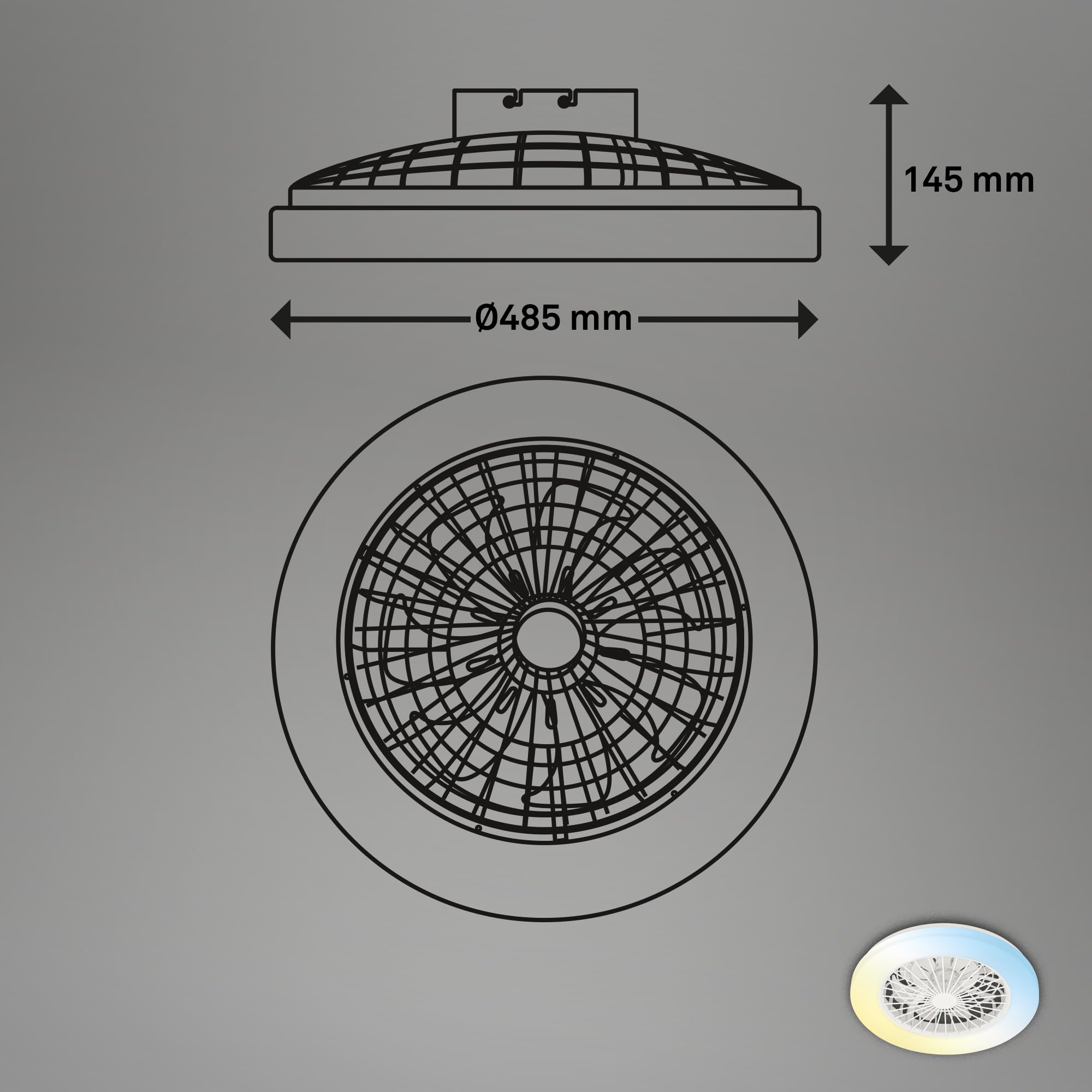 Briloner - Plafoniera con Ventilatore a 5 velocità, telecomando, dimmerabile, lampada per camera da letto, lampada per soggiorno, lampada da soffitto con ventilatore, 48,5x14,5 cm (DxA), bianco