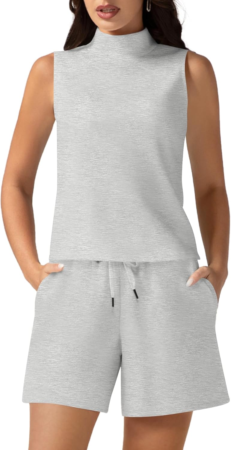 Casly Lamiit Women's Summer 2 Piece Outfits Mock Neck Tank Top High Waisted Shorts Lounge Sets 2025 Fashion Tracksuit