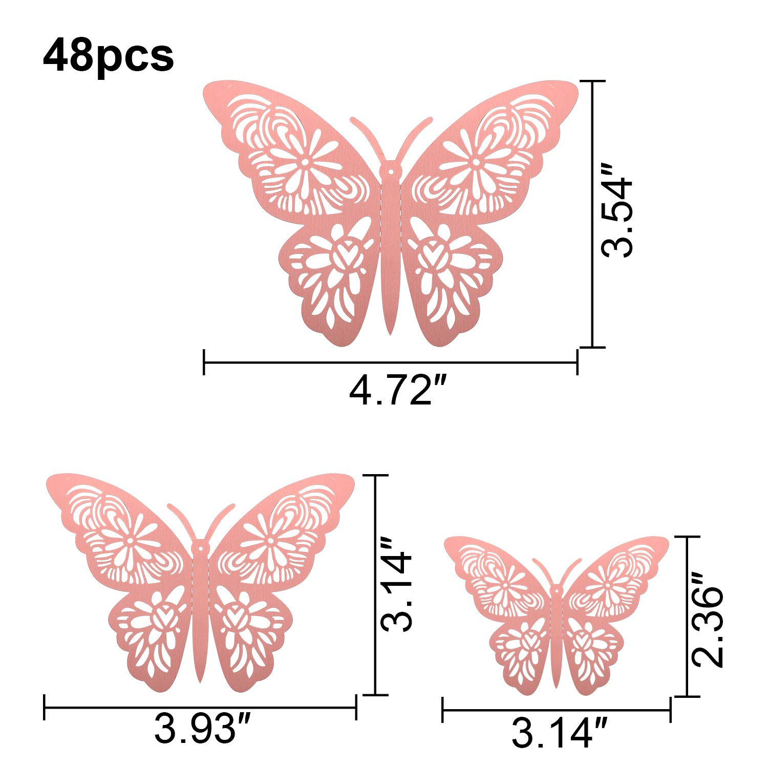 MWOOT 48 Piezas Mariposas Decorativas 3D, Mariposas Pegatinas de Pared Decorativas para Decoración de la Fiesta de Cumpleaños Dormitorio de la Boda Decoración del Hogar Rosa