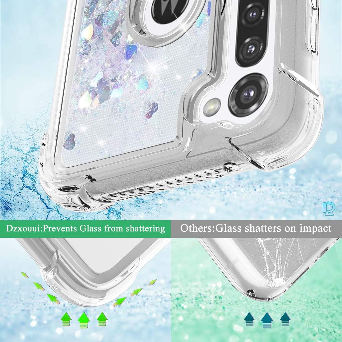 Dzxouui for Moto G Stylus Case,Moto G Pro Case,Girls Women Protective Bling Sparkle Cover Moving Quicksand Glitter Cute TPU Clear Phone Cases for Motorola Moto G Pro/G Stylus(Silver)