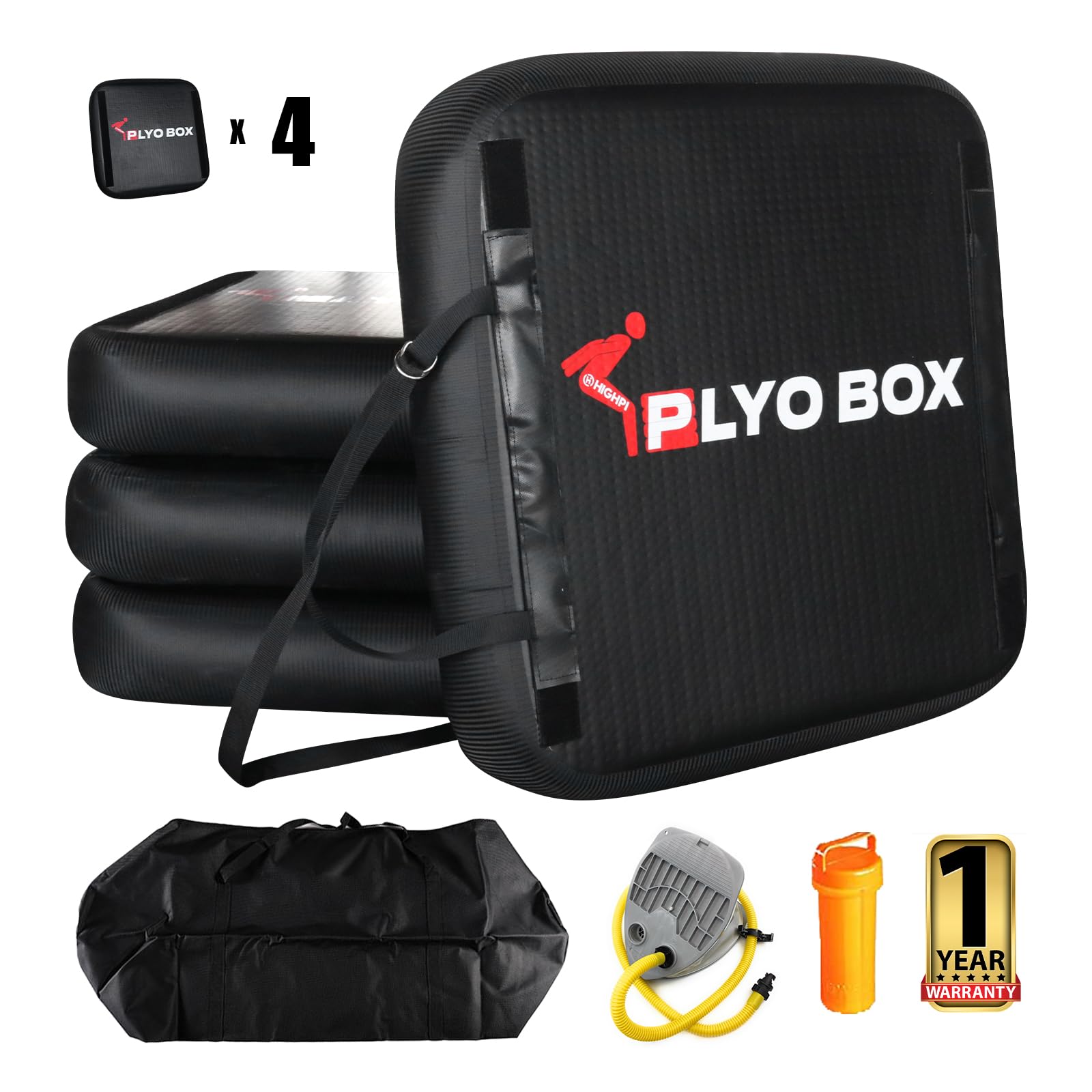 Highpi Inflatable Plyo Box/Plyometric Box Stackable Jump Box Set of Four Training Equipment for Jumping Exercise, Workout, Crossfit 31''x31''x24''