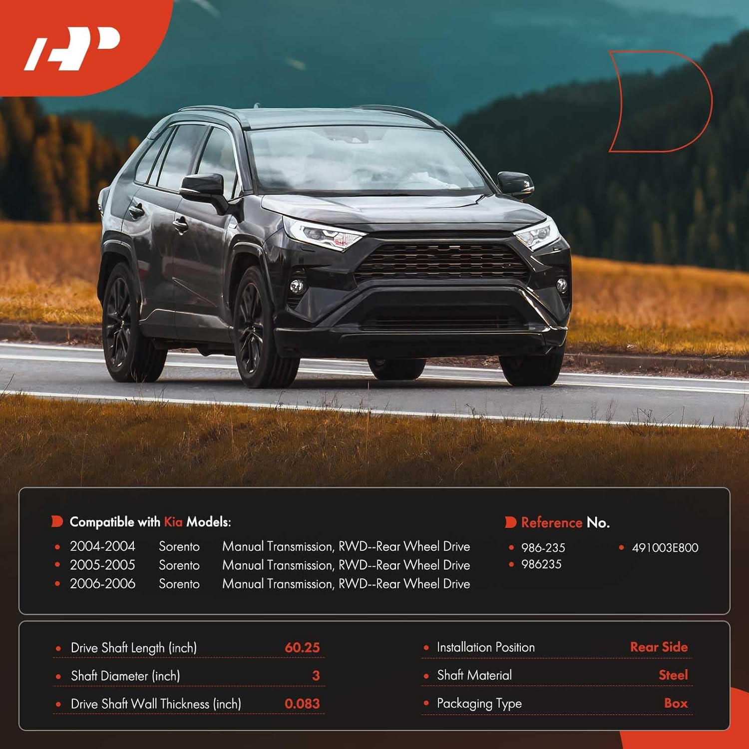 A-Premium Rear Drive Shaft Driveshaft Assembly Compatible with Kia Sorento 2004 2005 2006, Manual Transmission, RWD, Complete Prop Shaft