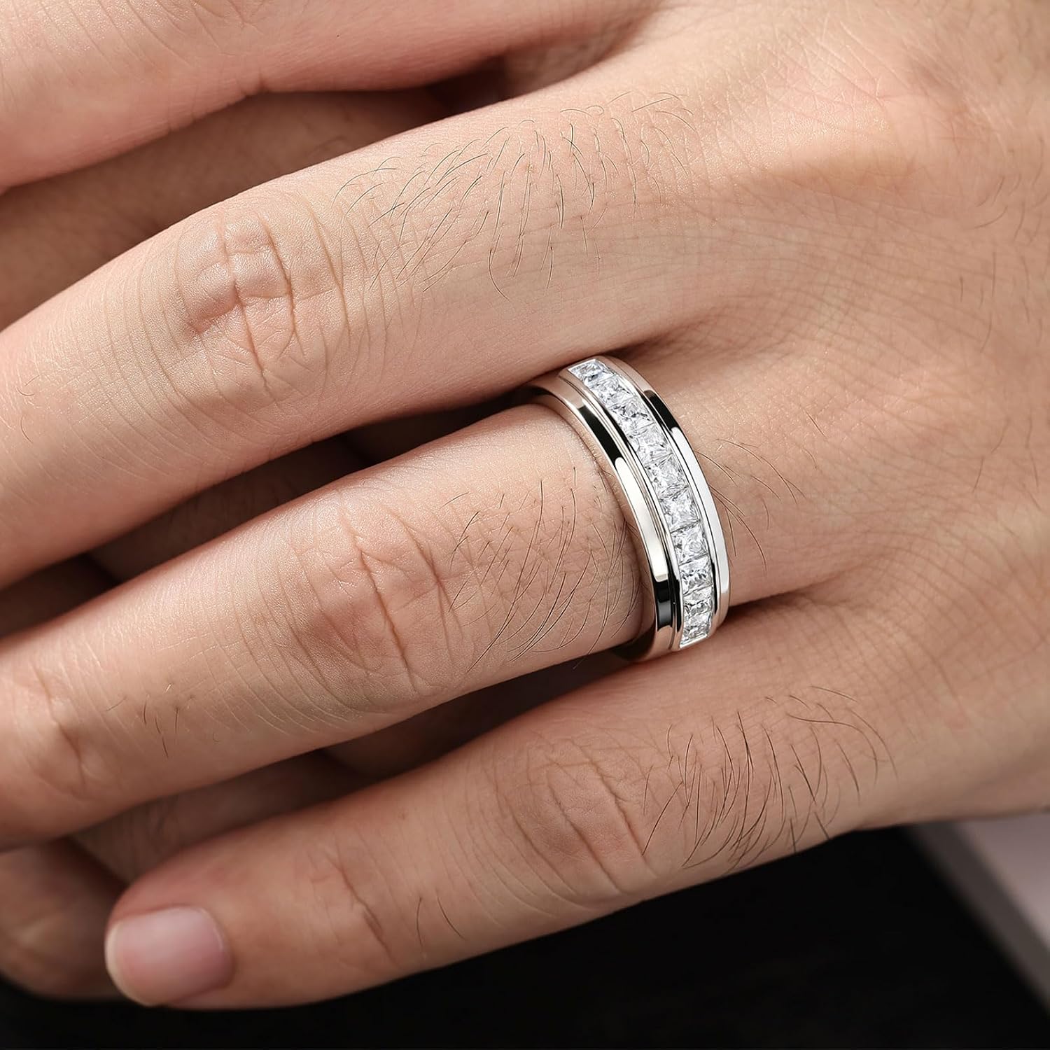 Moissanite Wedding Band for Men 925 Sterling Silver Ring Size 7-14