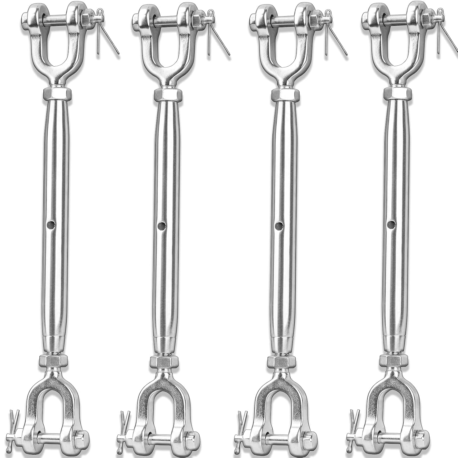 4PCS Turnbuckle, 1/4" (M6) 304 Stainless Steel Turnbuckle, 1600lbs Working Load Limit, Closed Body Jaw and Jaw Turnbuckles for Cables Wire Tensioning, Shade Sail, Clothesline, String Lights